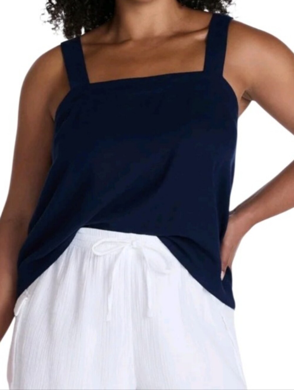 Dark Navy Square-Neck Kinen Blend Tank Top - Women Sz 22 Nwt